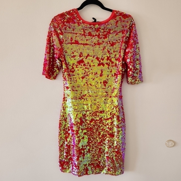 BCBG Max Azria Marta sequin dress, azalea red, sz medium - Picture 3 of 6